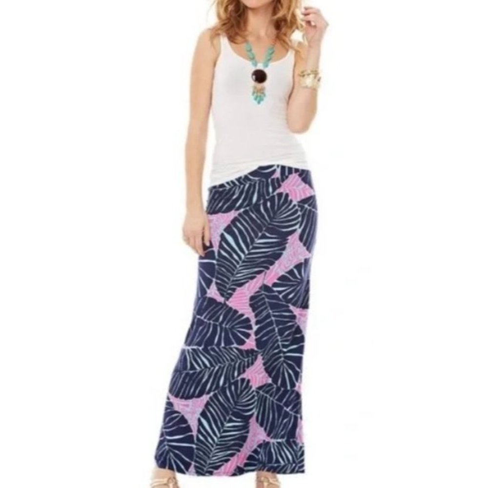 Lilly Pulitzer Marnie Maxi Skirt Sunkissed Palm Print Pull On Sz Medium